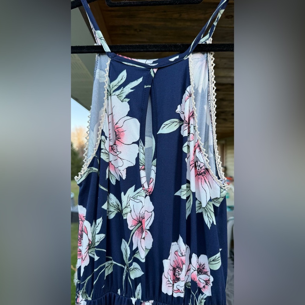 French Grey Floral Dress with Lace Accents